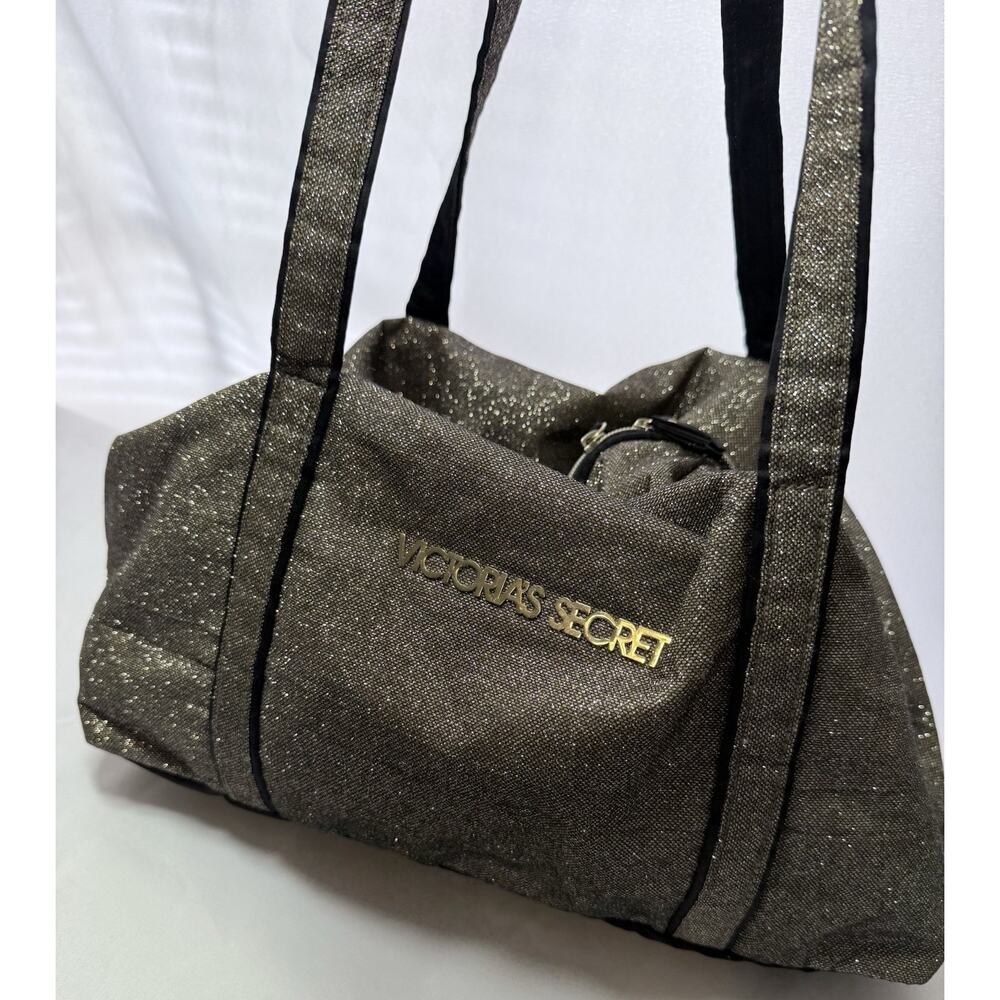 Victoria’s Secret Gold Metallic Glitter and Black Beach Gym Zip Tote Bag Large